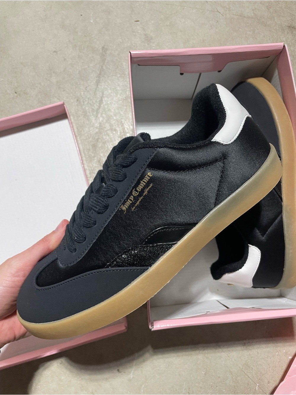 Juicy Couture Black Satin Sneakers with Gum Sole